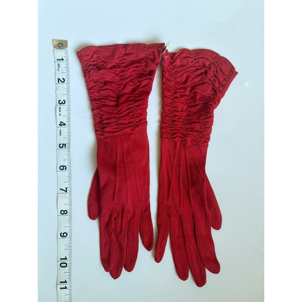Vintage Shalimar Women's Red Shirred Evening Opera Gloves Size 6.5